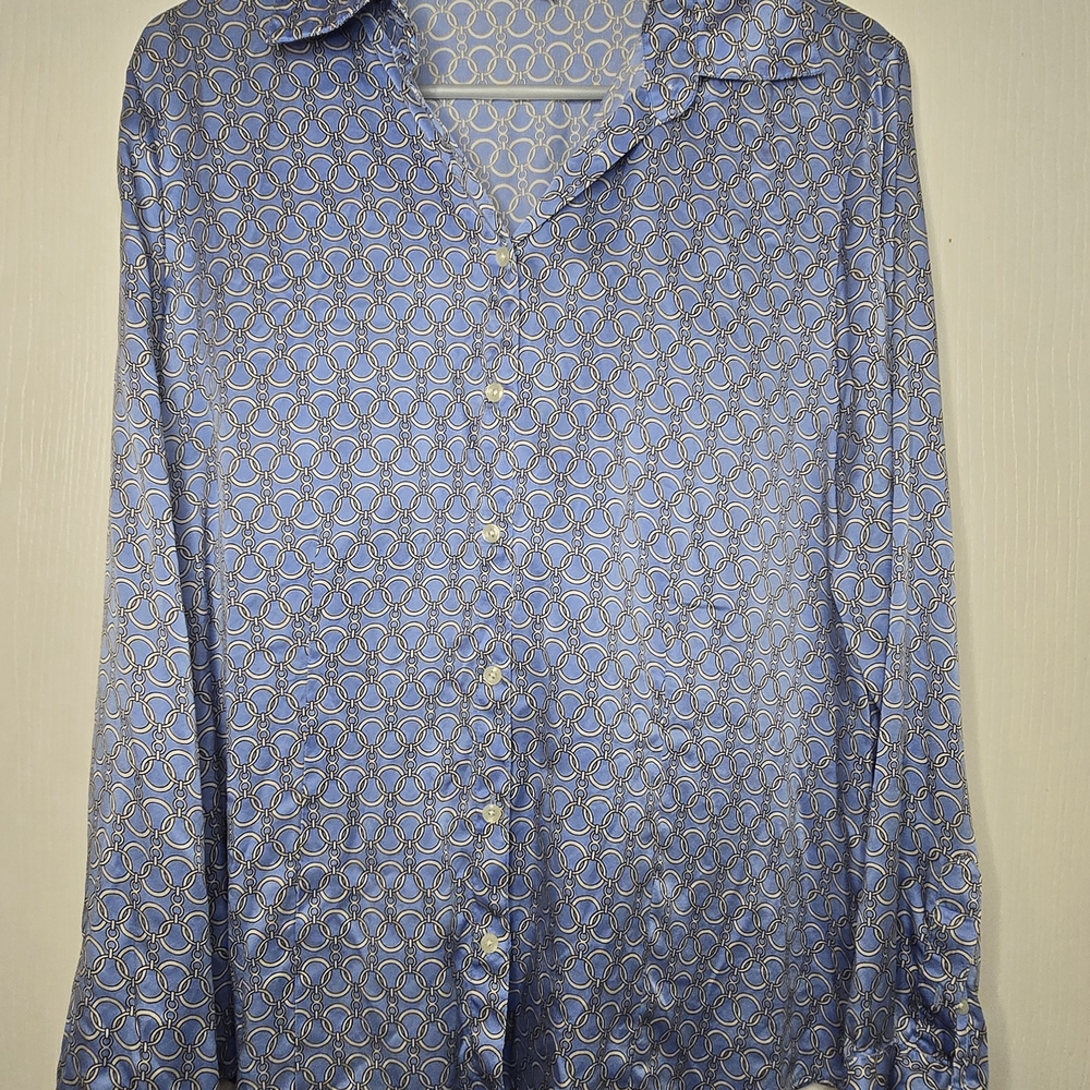 Nautica Silk Blue Casua Button Down Shirt with Geometric Pattern